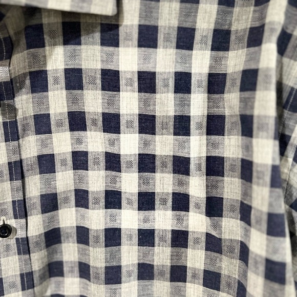 Thomas Dean Men’s XXL TTG Navy Gingham Plaid Dress Shirt Party Shirt Designer - Picture 4 of 8